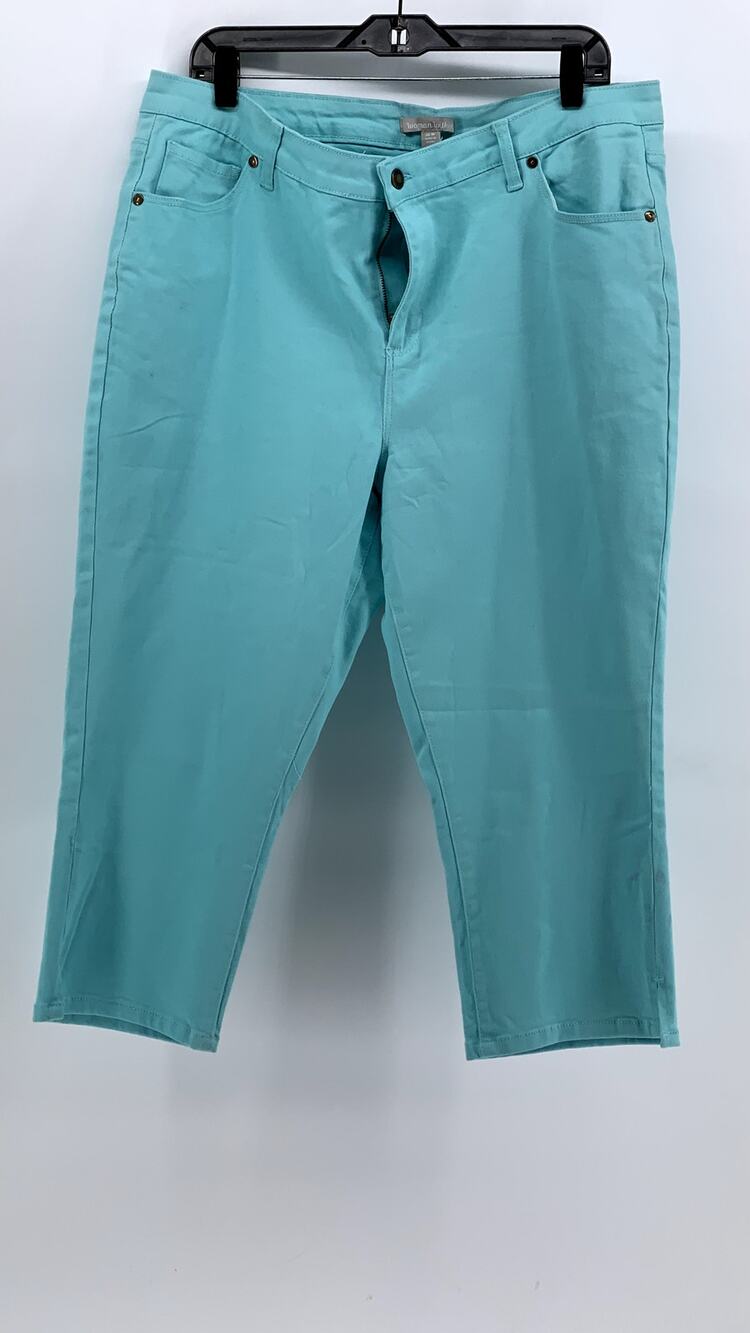 WOMAN WITHIN Women's Plus Light Blue Solid Capri Pants SZ 20W